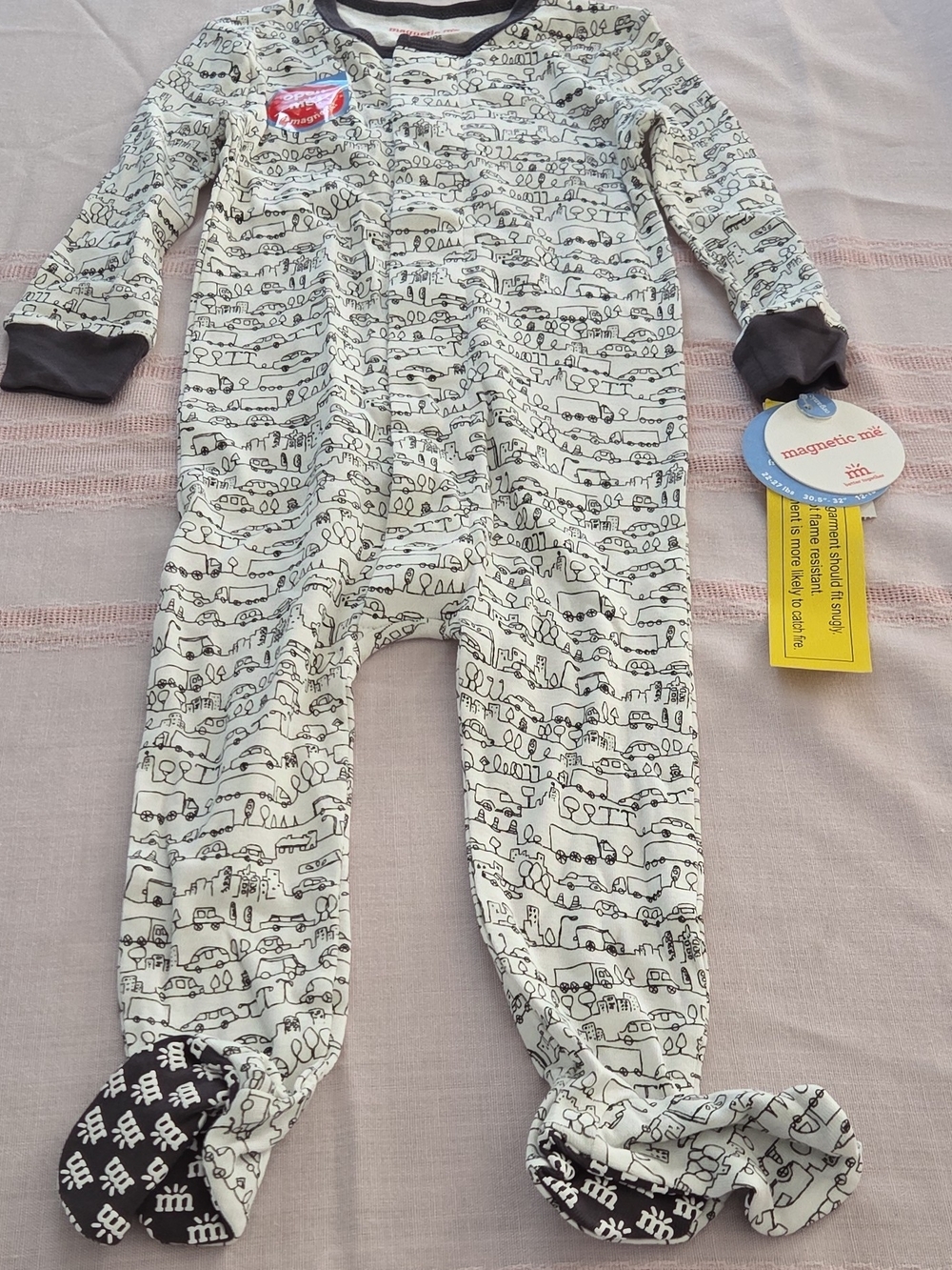 Magnetic Me Cream & Black Going Places Print Footed One-Piece Size 12-18mo BNWT